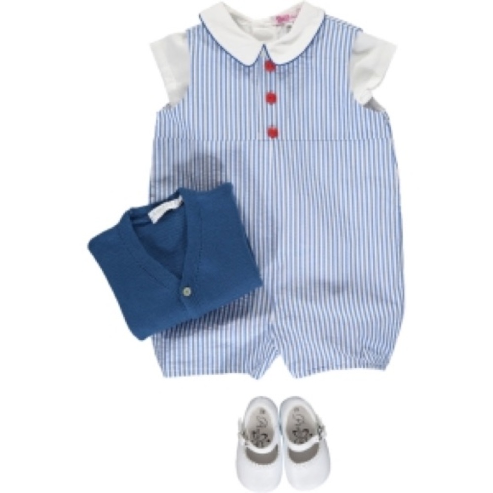 Amaia London Kids Peter Romper - Blue seersucker, perfect for summer